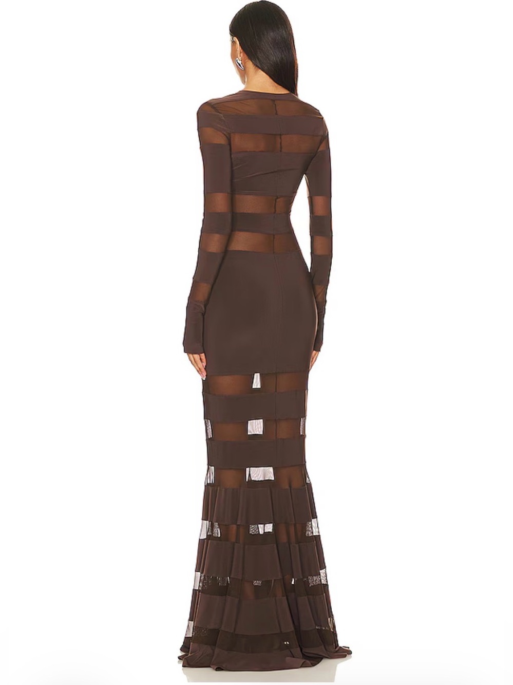 NWT Norma Kamali Spliced Mesh Fishtail Gown Chocolate XXS- price drop! - Picture 2 of 9